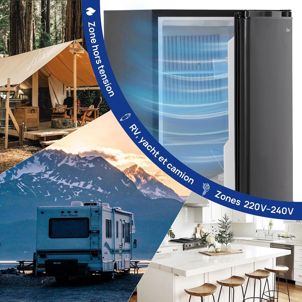 Smad Frigo Gaz Camping Car, 60L, Frigo Trimixte 12V 220V Gaz, Réfrigérateur Silencieux pour Camping-car, Caravane, Gîte, Mobile-home, Noir