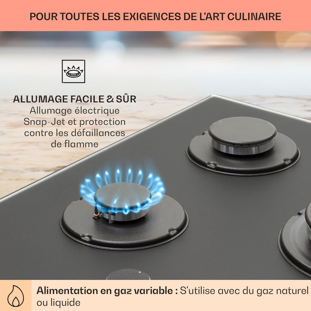 Klarstein Table de Cuisson à Gaz, Plaque de Cuisson Gaz à 5 Brûleurs, Table de Cuisson Encastrable à 5 Feux de 10400W, Cuisiniere Gaz, Gaziniere Gaz avec Brûleurs en Acier Inoxydable, Cuisinières GPL