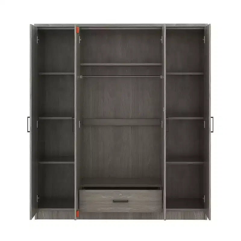 Whisen Wood 4-Door Wardrobe Armoire with Hanging Rod, 1-Drawer and Storage Shelves