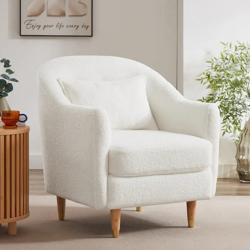 28.34W Set Of 2 Accent Armchair, Velvet Barrel Chair with Solid Wood Legs