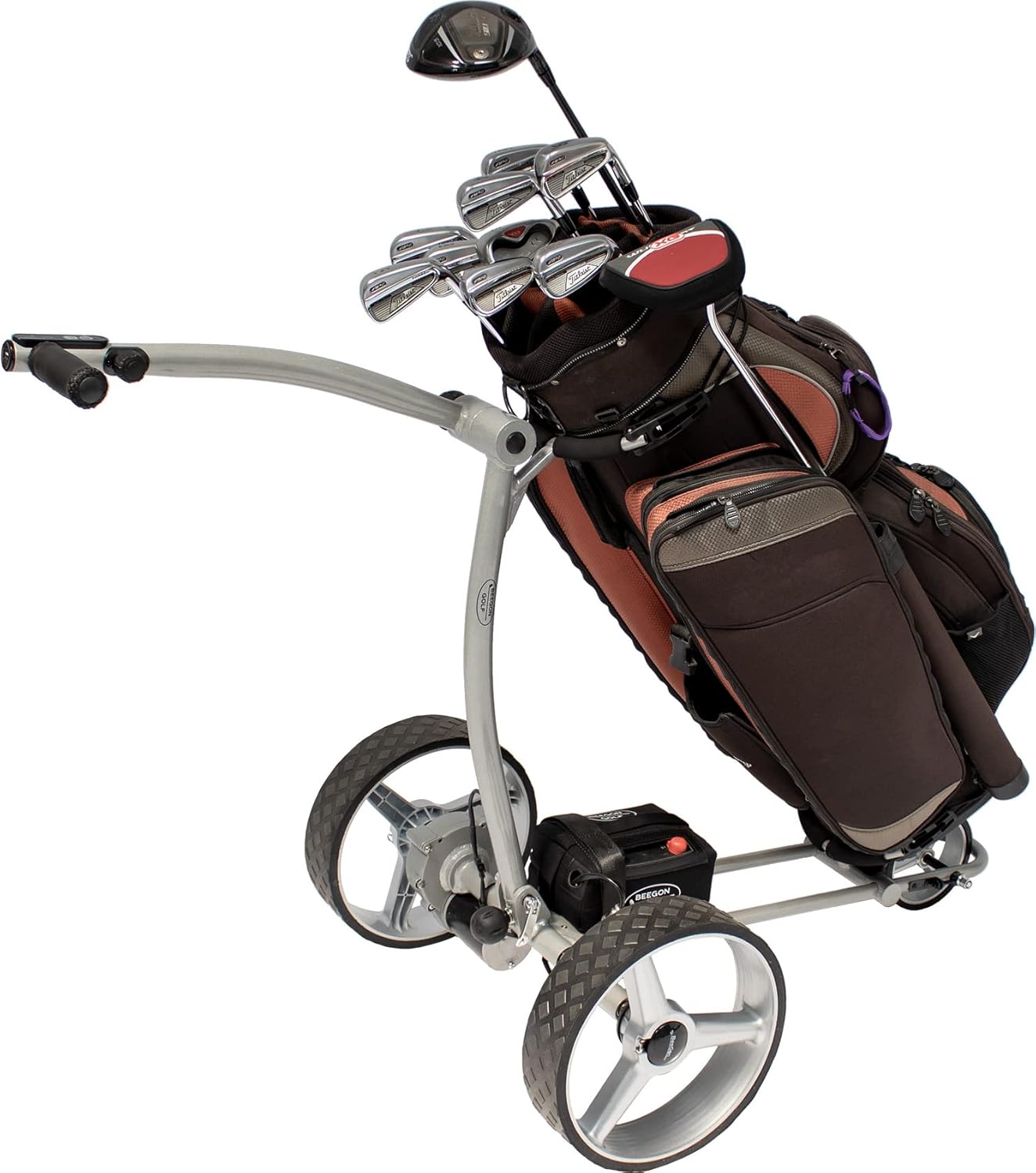 Chariot de golf électrique GT-X400 Pro avec batterie lithium 18 Ah, gris argent