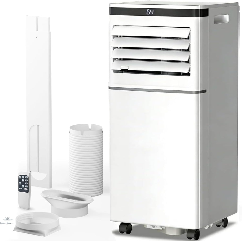Climatiseur portable 8000 BTU, télécommande, mode ventilateur, refroidit 350 m², minuterie 24 heures, fonctionnement silencieux, fenêtre, 2 vitesses de ventilateur pour chambre à coucher, bureau