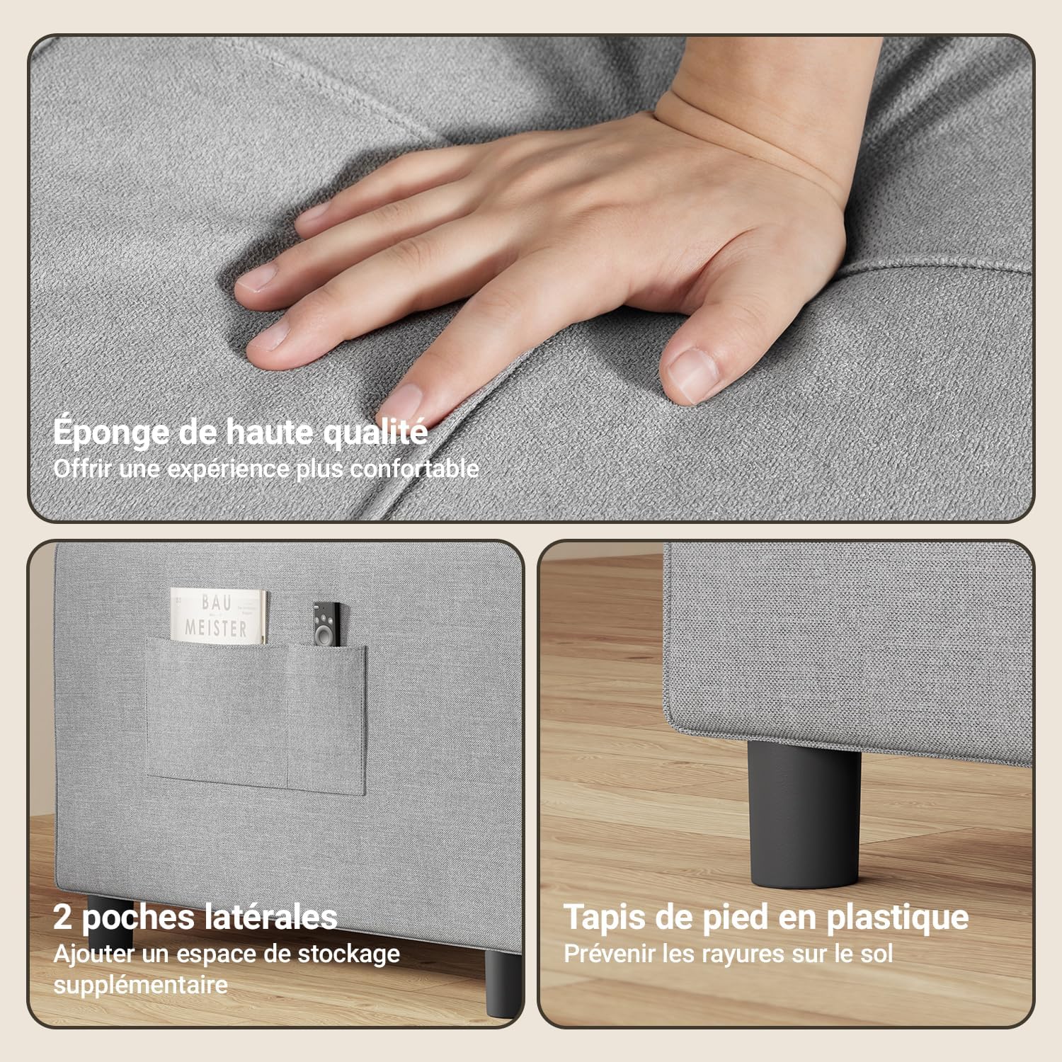 Xbro Fauteuil-lit 3 en 1 Convertible 1 Place, Fauteuil-lit avec Fonction Lit, Canapé-lit Réglable avec Coussin et Sac, Fauteuil avec Fonction Lit pour Petit Appartement (Gris Clair)