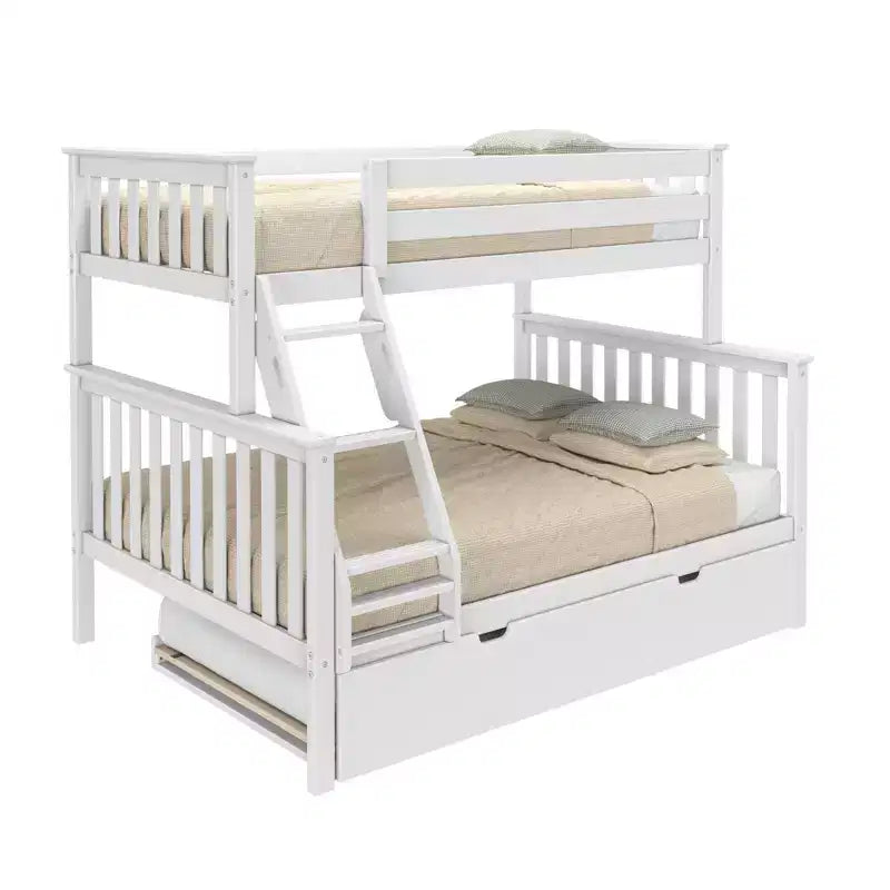 Max & Lily Solid Wood Bunk Bed, Twin over Full with Storage Trundle and Ladder for Kids