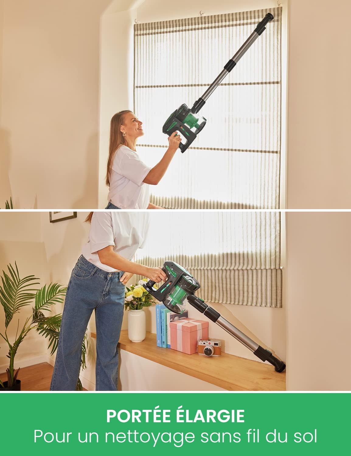 Vactidy Aspirateur sans fil, aspirateur sans fil avec batterie amovible, puissance d'aspiration 20 KPa pour sols en bois dur, jusqu'à 30 minutes d'autonomie