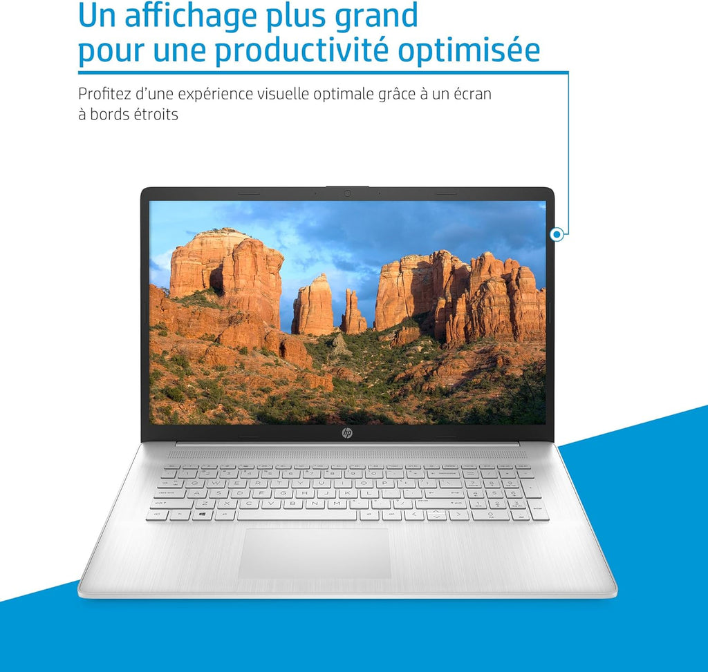 HP 17-cp2003sf Ordinateur Portable 17,3" FHD IPS, PC Portable (AMD Ryzen 5 7520U, RAM 16 Go, SSD 512 Go, AMD Radeon Graphics, Windows 11), Laptop Argent, Clavier AZERTY