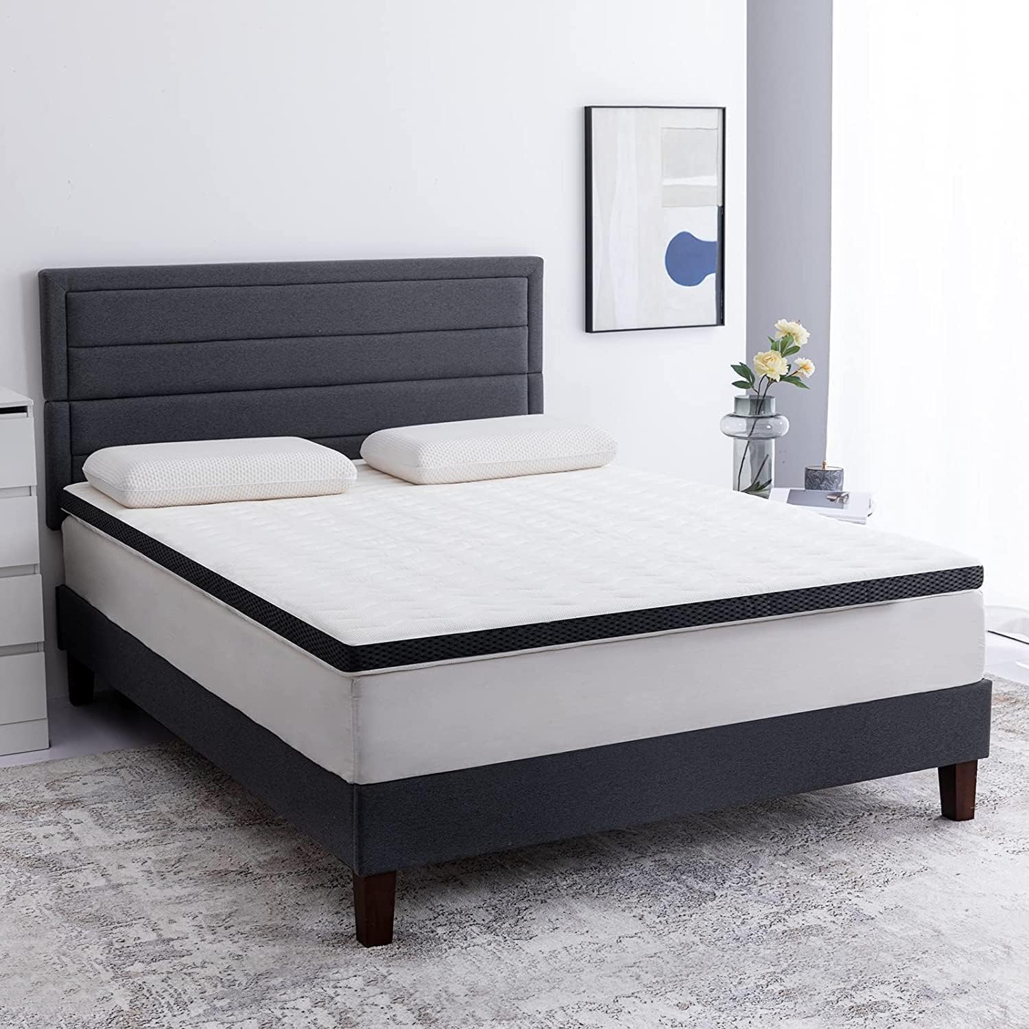 Amazon Basics Surmatelas de Mousse à Mémoire de Forme confortable, Très Moelleux, 160 x 200 x 7 cm, Blanc