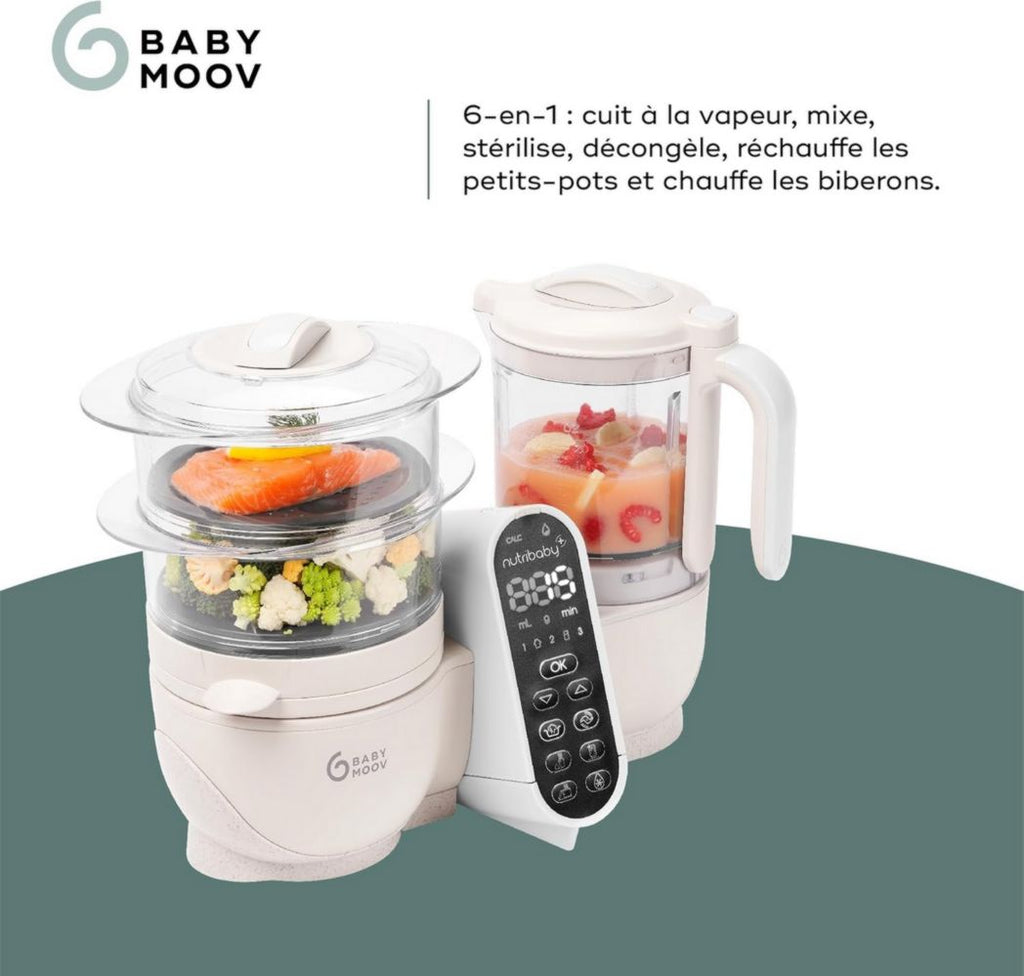 Babymoov Nutribaby(+), Robot cuiseur multifonction 6 en 1 pour bébé, cuiseur vapeur, grande capacité 2,2 L, petits pots maison, idéal pour diversifier les repas, vert opale