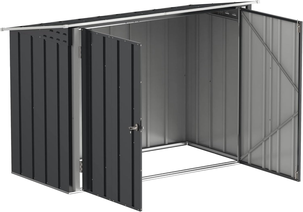 Duramax Abri à vélos pour 2 vélos avec portes doubles verrouillables entièrement larges, abri de stockage en métal, abri de jardin pour vélos, stockage de vélos, 203 x 101 x 146 cm, anthracite