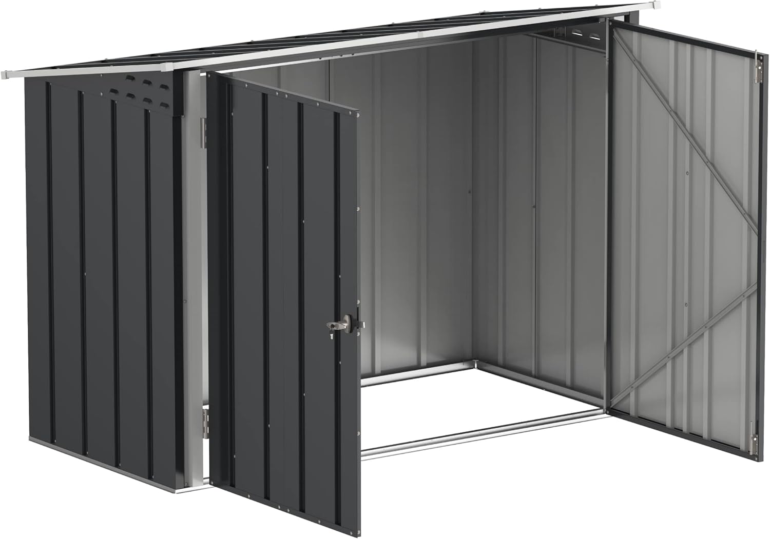 Duramax Abri à vélos pour 2 vélos avec portes doubles verrouillables entièrement larges, abri de stockage en métal, abri de jardin pour vélos, stockage de vélos, 203 x 101 x 146 cm, anthracite