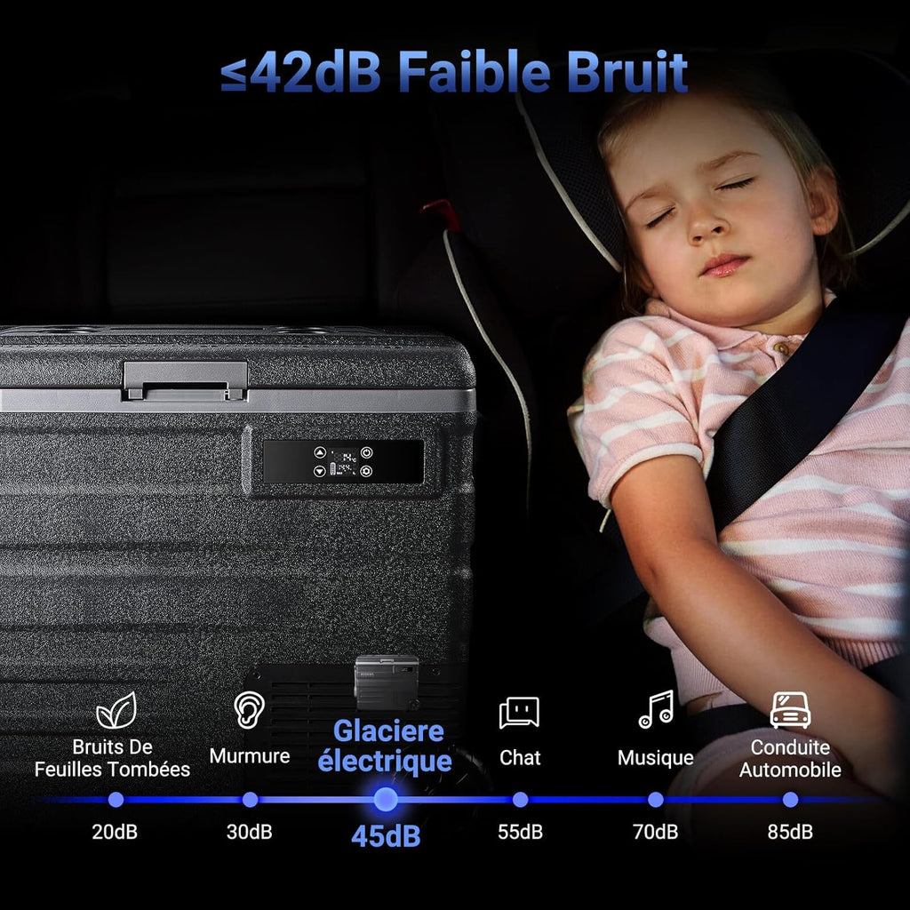 45L Glacière à Compresseur,Glaciere Électrique -20℃ à 20℃,Frigo Camion APP&Bouton Contrôle,12/24V DC et 100-240V AC Glaciere Camping Pour Voiture,Camion,Bateau et Prise De Courant -