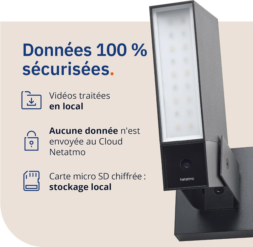 Netatmo Caméra de Surveillance Extérieure Connectée Intelligente avec Éclairage Intégré 12W, Détection des Personnes/Animaux/Véhicules, Vidéo HD 1080p 4MP, Vision Nocturne IR, Stockage Local, NOC-AMZ