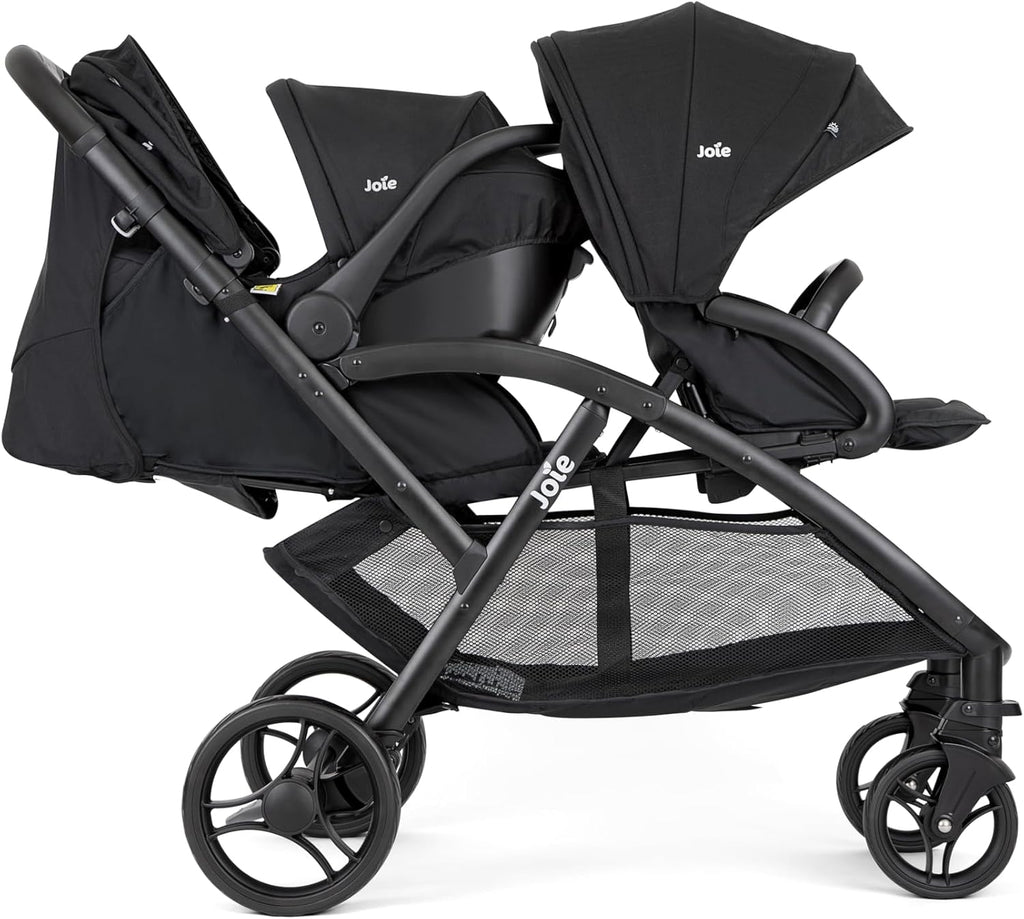 Joie - Evalite Duo - Poussette Double Légère - Siège Arrière Inclinable À Plat - Compatible Sièges Auto Et Nacelles - Suspension 4 Roues - Harnais 5 Points SoftTouch - Dès la naissance