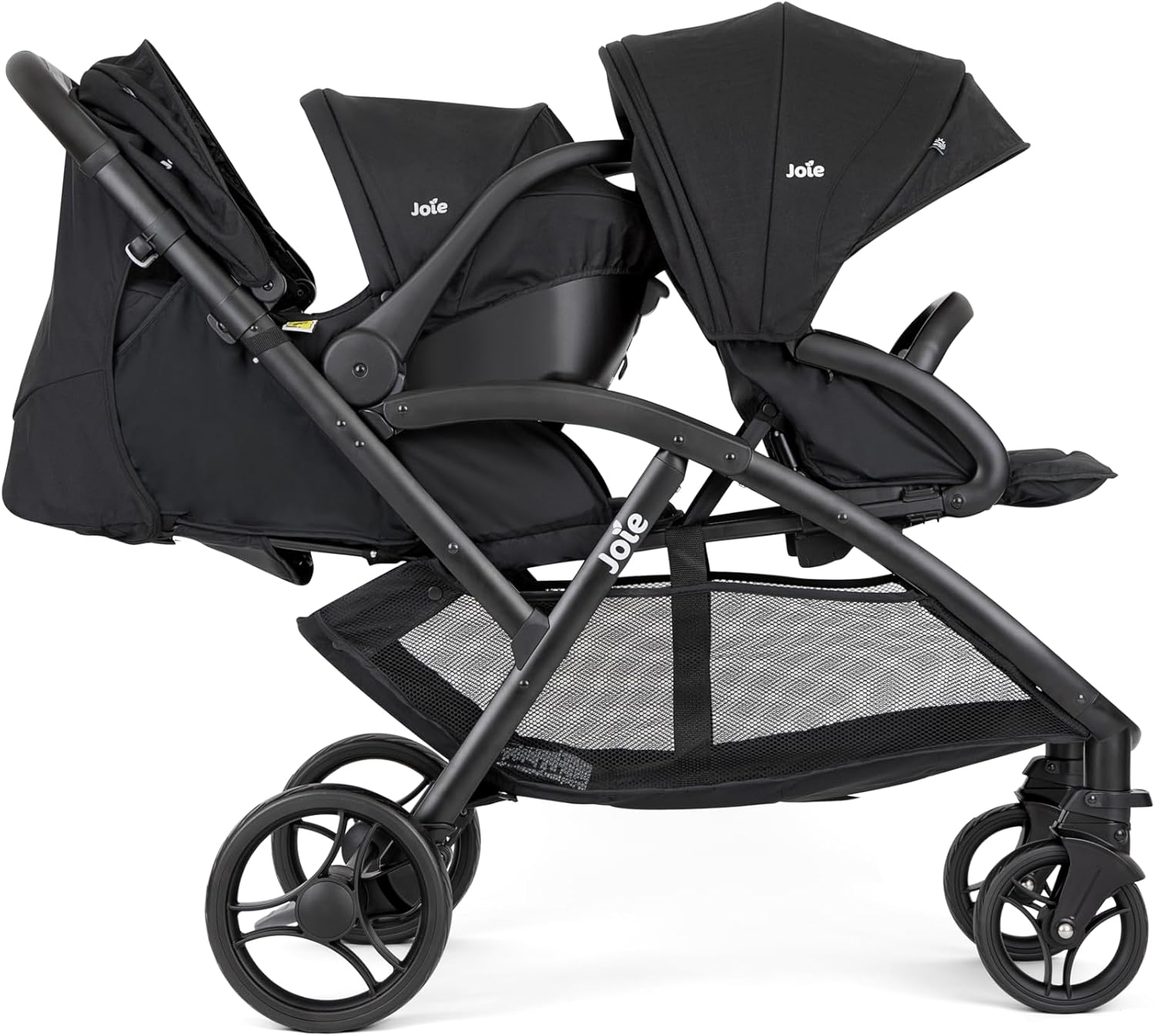 Joie - Evalite Duo - Poussette Double Légère - Siège Arrière Inclinable À Plat - Compatible Sièges Auto Et Nacelles - Suspension 4 Roues - Harnais 5 Points SoftTouch - Dès la naissance
