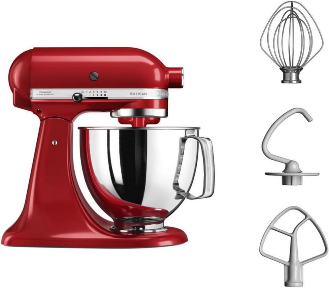 Robot pâtissier multifonction KitchenAid Artisan à tête inclinable avec 4 accessoires et bol de 4,8 L | Crème