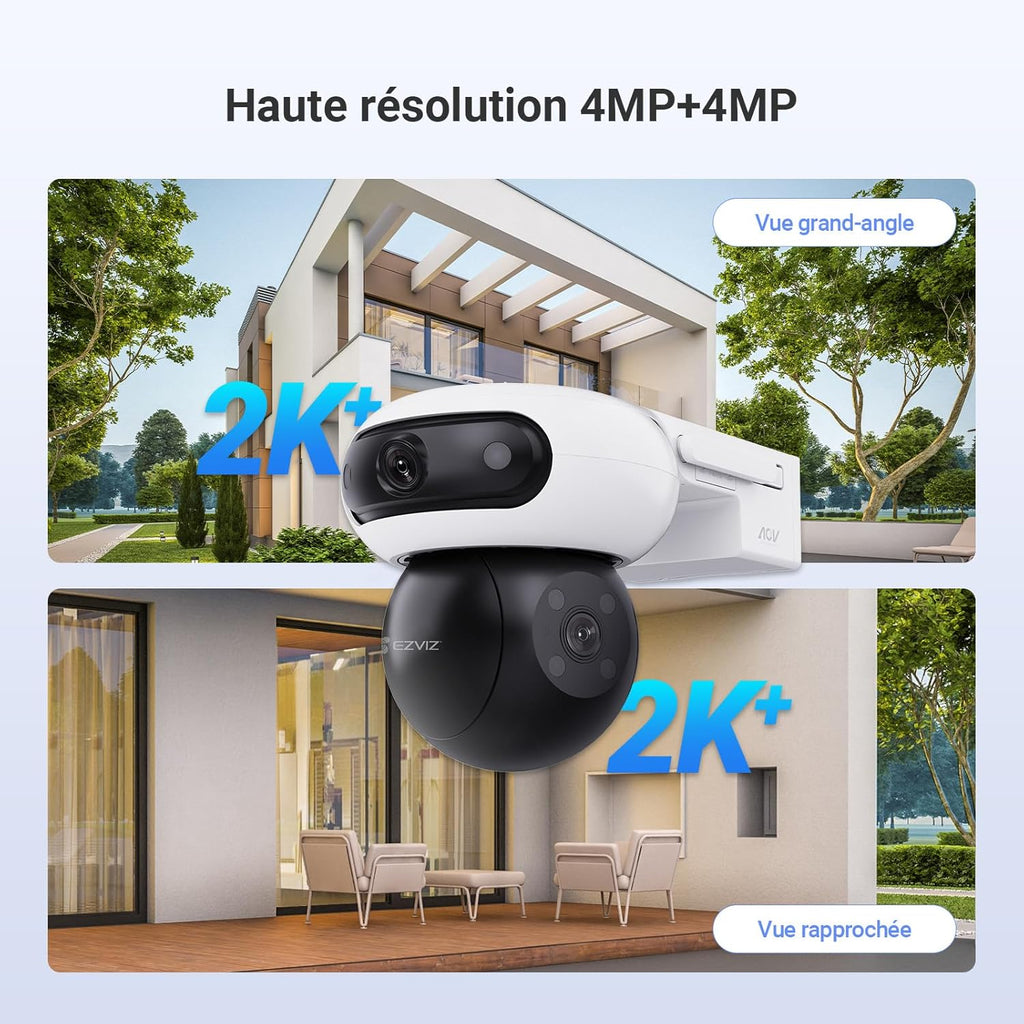 EZVIZ 8MP(4MP+4MP) Camera Surveillance WiFi Exterieure sans Fil à Double Objectif Motorisé, Camera Exterieur Solaire, Mode Always-on, Détection de Personne/Véhicule, CB90 Dual+8W Panneau Solaire