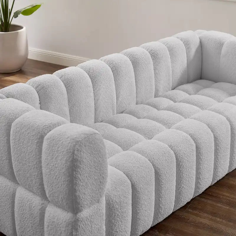 85" Modern Waffle Fabric Couch, Leisure Comfortable Sofa