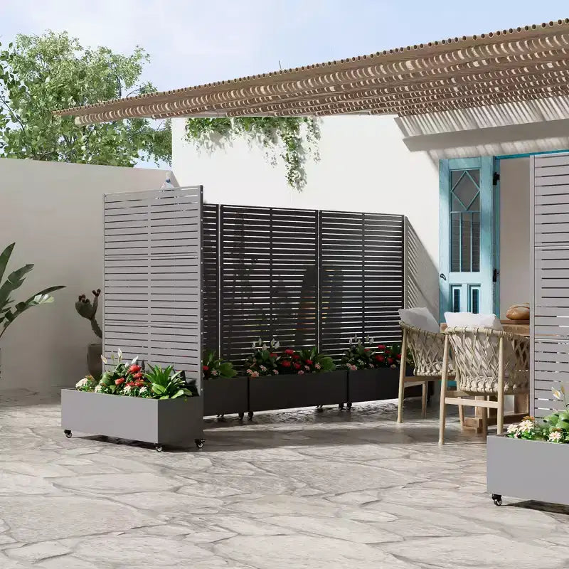MAYEERTY Planter Box with Trellis Iron Gray Louvered Classic Style 72x35x16in 3-Piece Set
