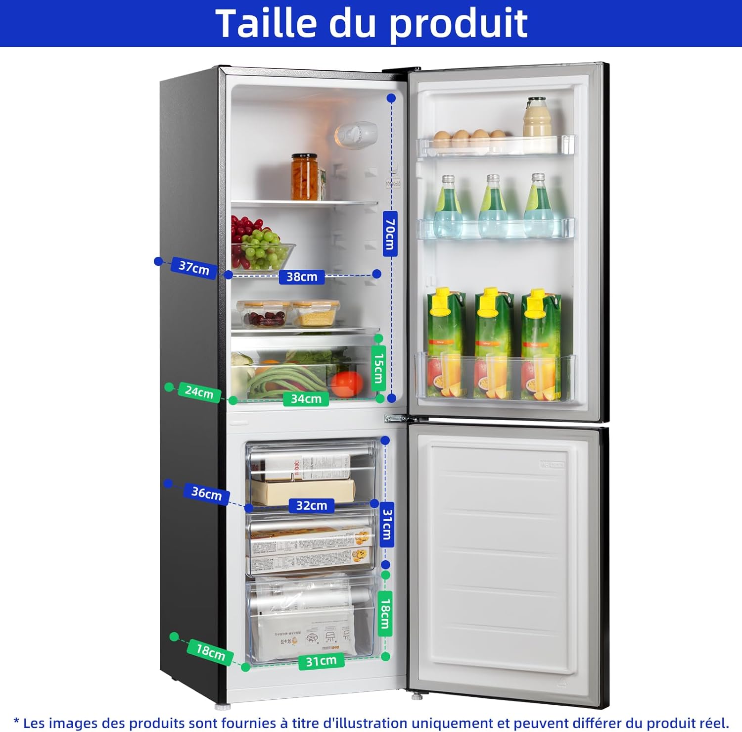 CHIQ Réfrigérateur congélateur bas FBM157L42 157L (109+48), Largeur 47cm, Low frost, 39 db, Portes réversibles, 12 ans de garantie sur le compresseur