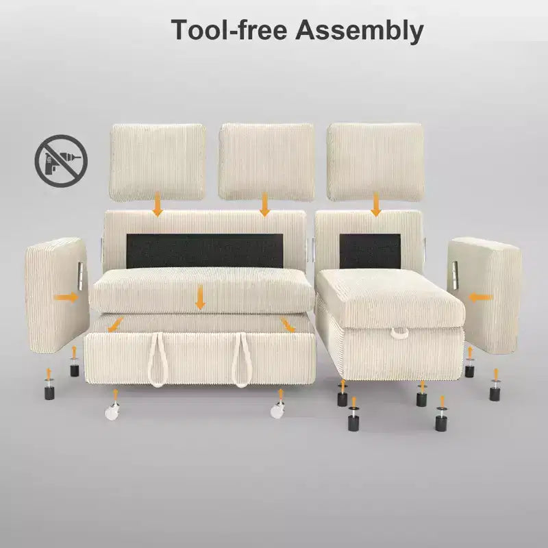Dyonery 81 Sectional Sleeper Sofa, L-Shaped Pull Out Couch with Reversible Storage Chaise, USB, Reclining Backrest