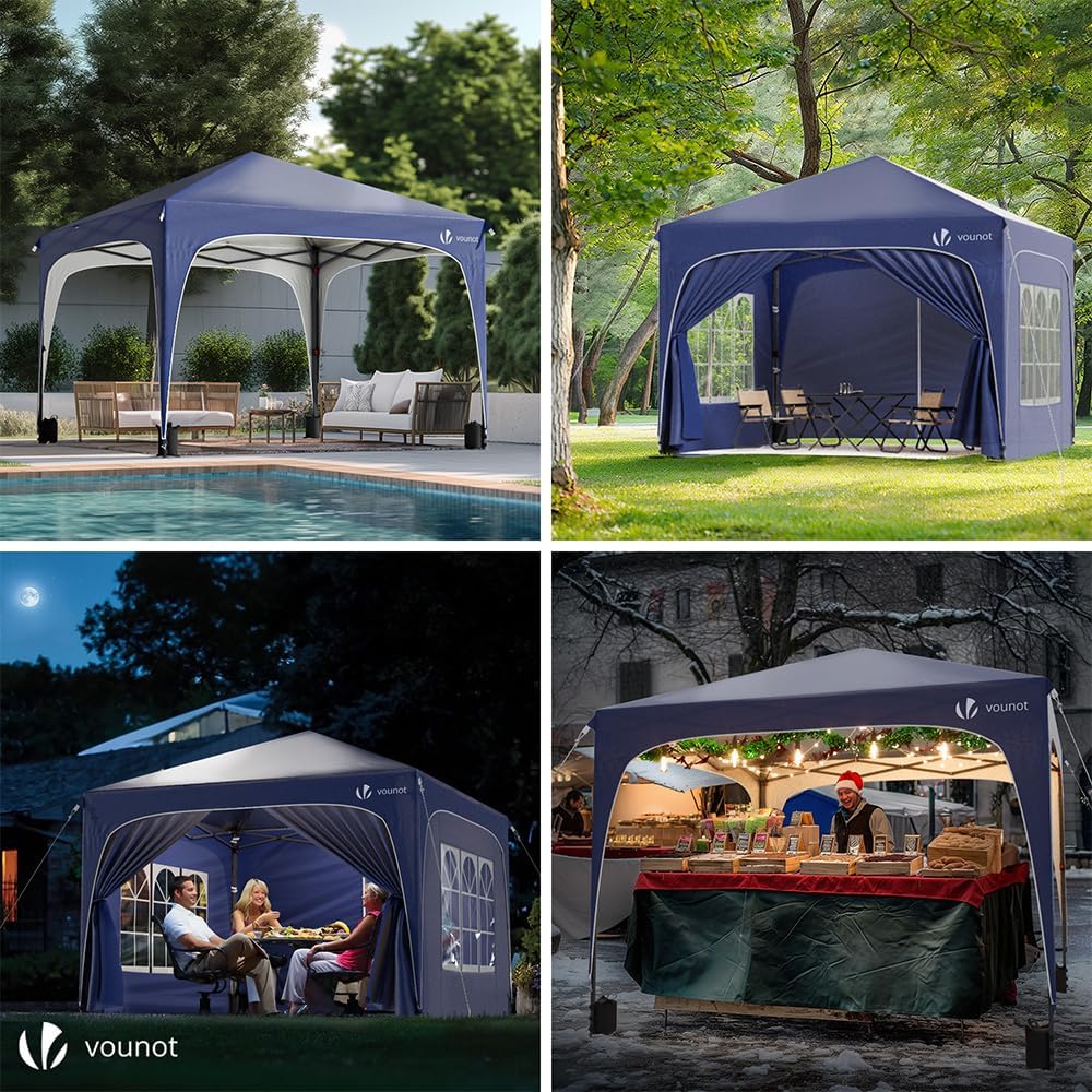 VOUNOT® Tonnelle de Jardin 3x3m Tente Pliable Imperméable avec Parois Anti UV Chapiteau de Jardin Exterieur Hauteur Réglable avec Sac de Transport pour Camping Festival Plage Jardins Bleu