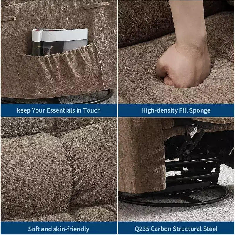 Massage Recliner Chair with Heat - 360 Swivel Rocker, Oversized Single Sofa w/ Vibration, USB & Storage Pockets for Living Room/Bedroom
