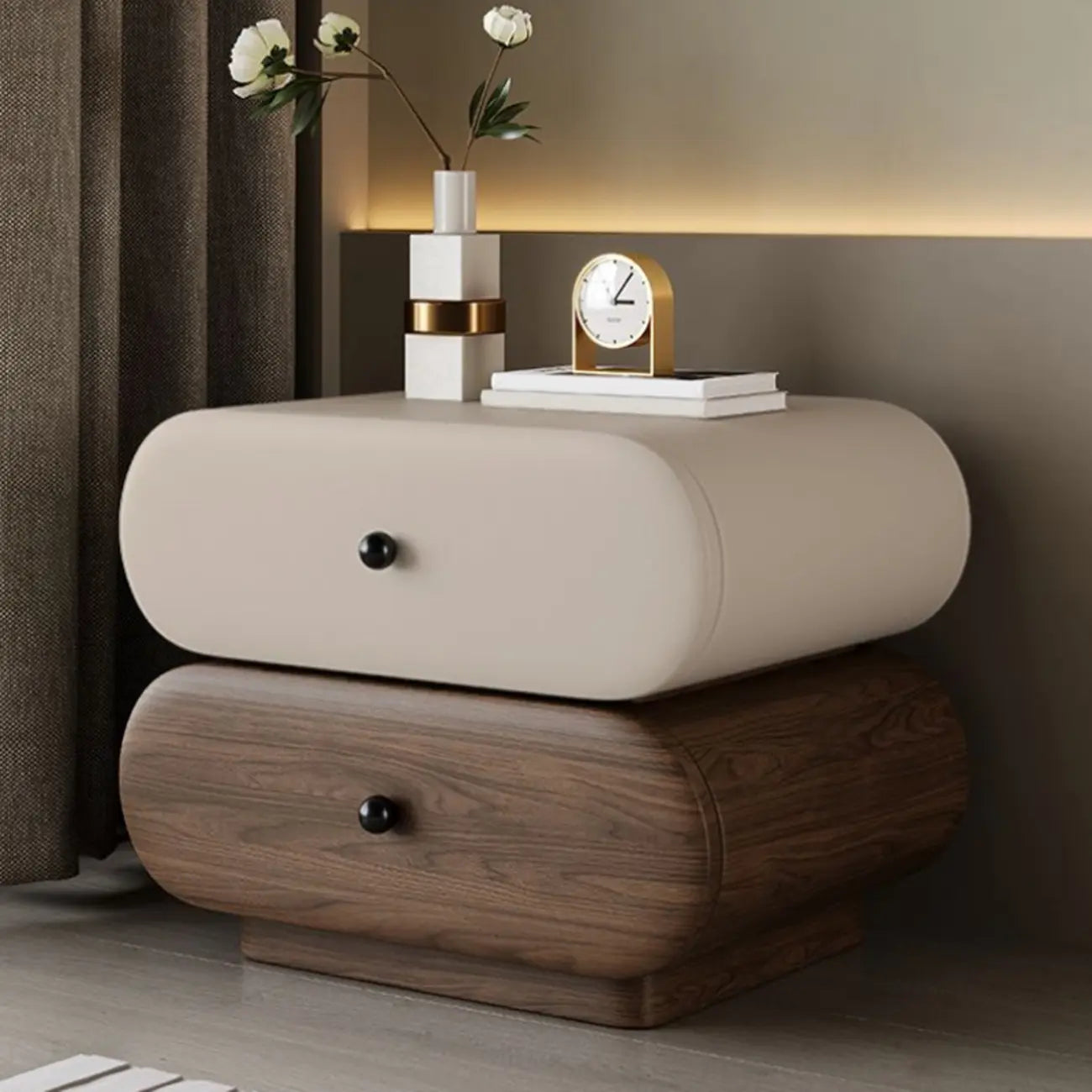 Modern Two-Tone Bedside Table with Storage Drawers