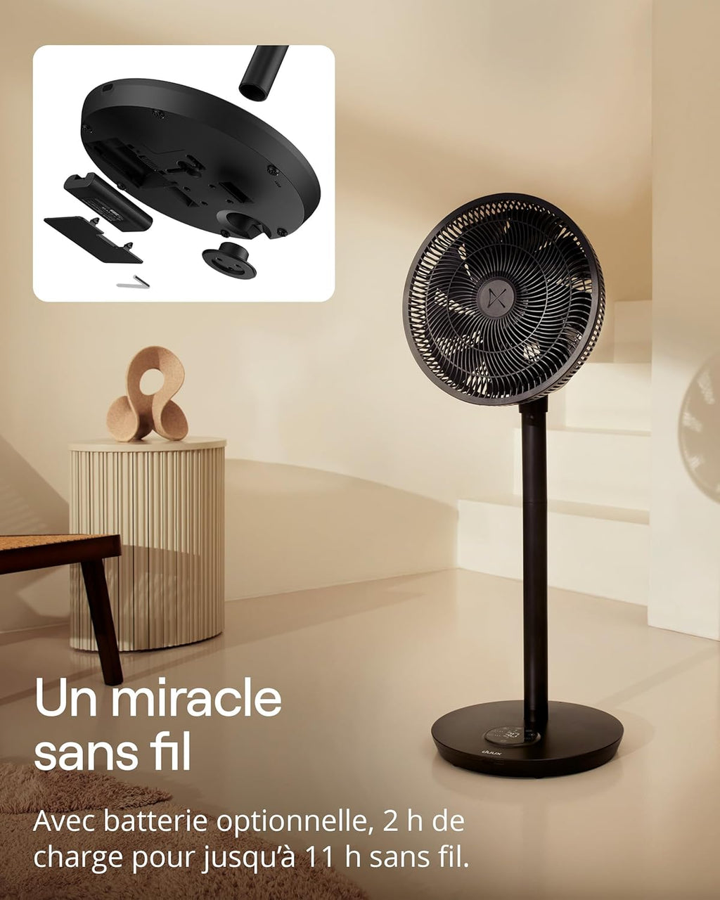 Duux Ventilateur intelligent Whisper Flex 2 – ultra silencieux 13 dB – mode nuit & minuterie – hauteur réglable (54–92 cm) – 2W éco – contrôle app & télécommande – Noir