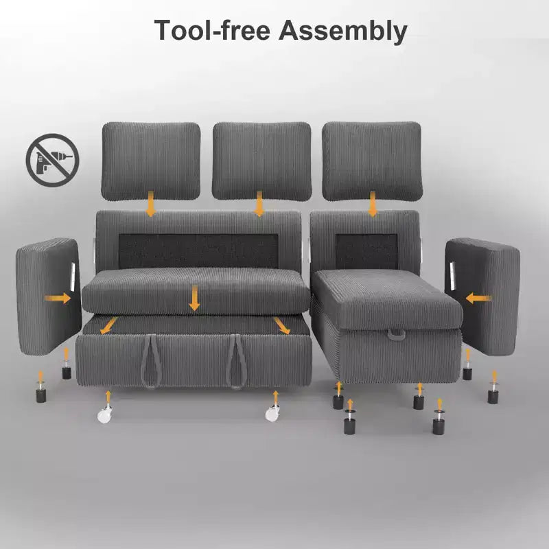 Dyonery 81 Sectional Sleeper Sofa, L-Shaped Pull Out Couch with Reversible Storage Chaise, USB, Reclining Backrest