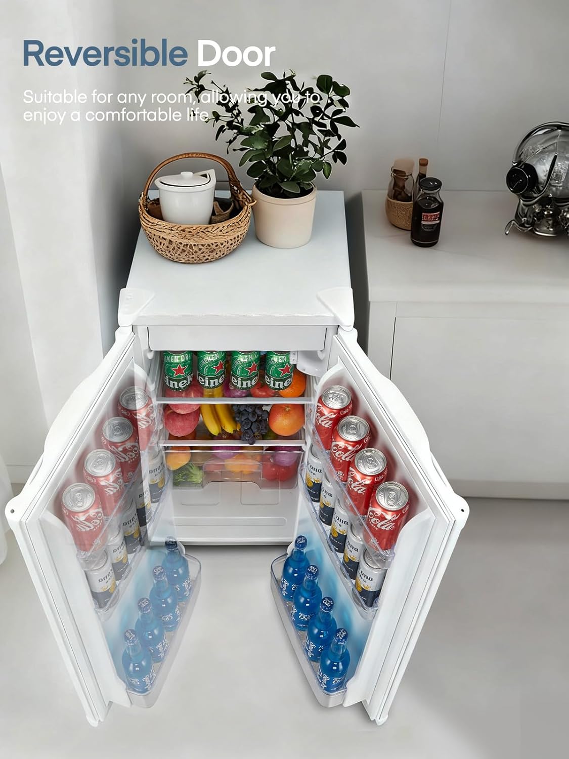 FOHERE Petit Frigo avec Congélateur de 91L, Réfrigérateur à une porte, Bac à Légumes, Thermostat Réglable, Silencieux, Petit Frigo de Bureau, Porte Réversible, Dortoir, Chambre, Blanc