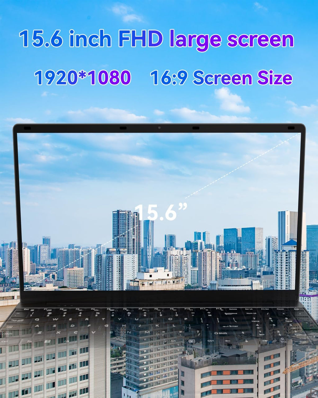 PC Portable Ordinateur 16 Go RAM LPDDR4 512 Go SSD 15,6 Pouces UHD Celeron N5095 Processeur Computer avec Touch ID WiFi5 Bluetooth 4.0 USB 3.0(Film de Clavier Inclus)