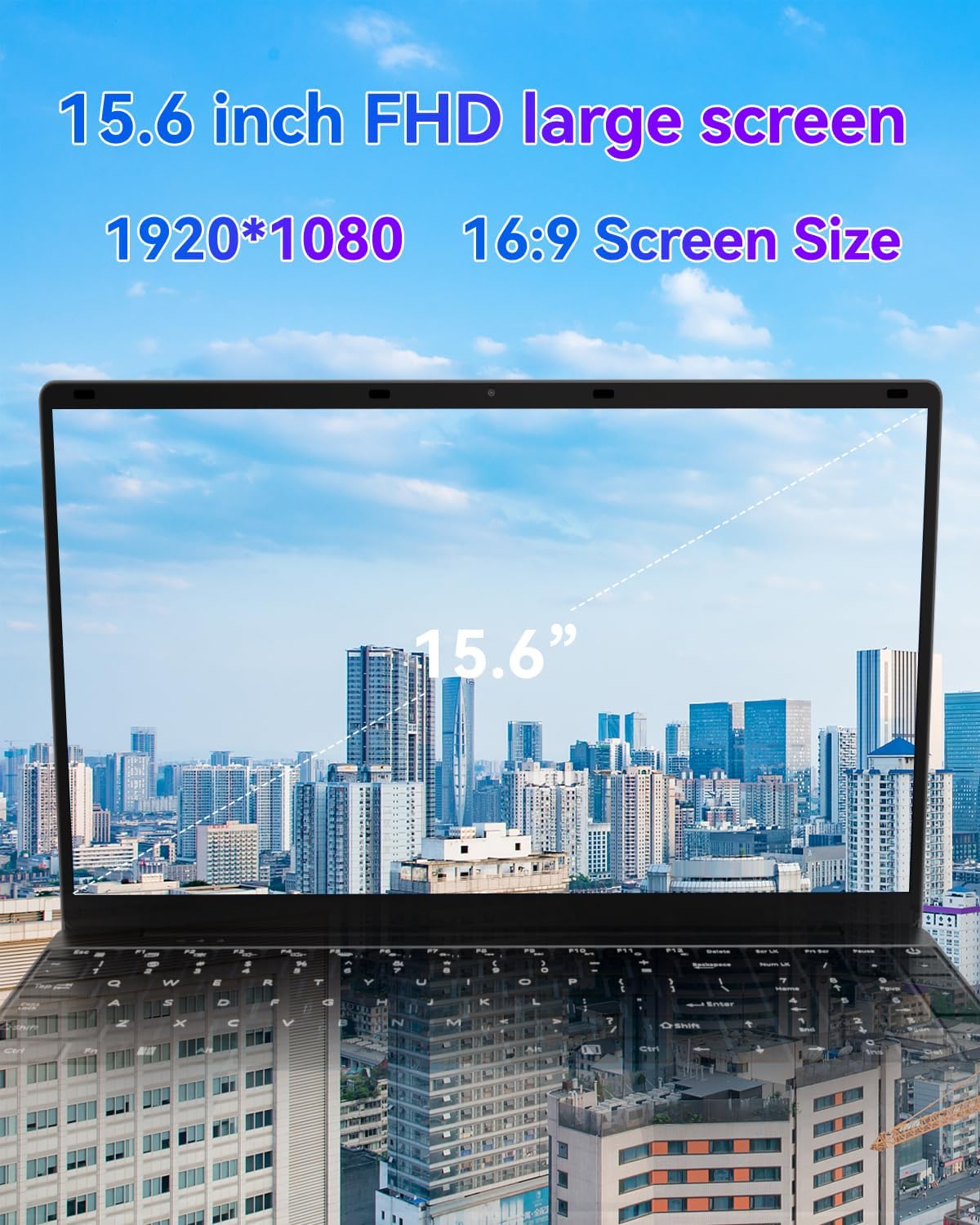 PC Portable Ordinateur 16 Go RAM LPDDR4 512 Go SSD 15,6 Pouces UHD Celeron N5095 Processeur Computer avec Touch ID WiFi5 Bluetooth 4.0 USB 3.0(Film de Clavier Inclus)
