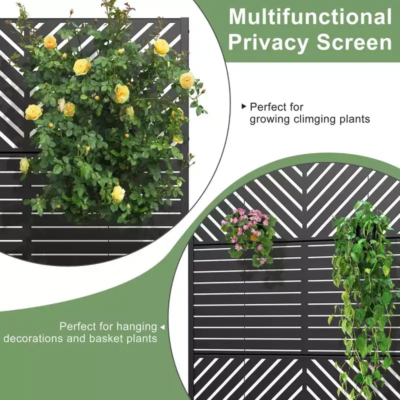 MAYEERTY Planter Box with Trellis Iron Black Parallel Line 01 Louvered Classic Combined Style 72x47x16in 3-Piece Set