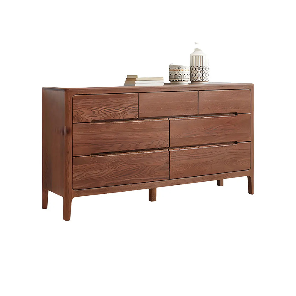 Traditional Natural Oak Wood Double Dresser for Bedroom