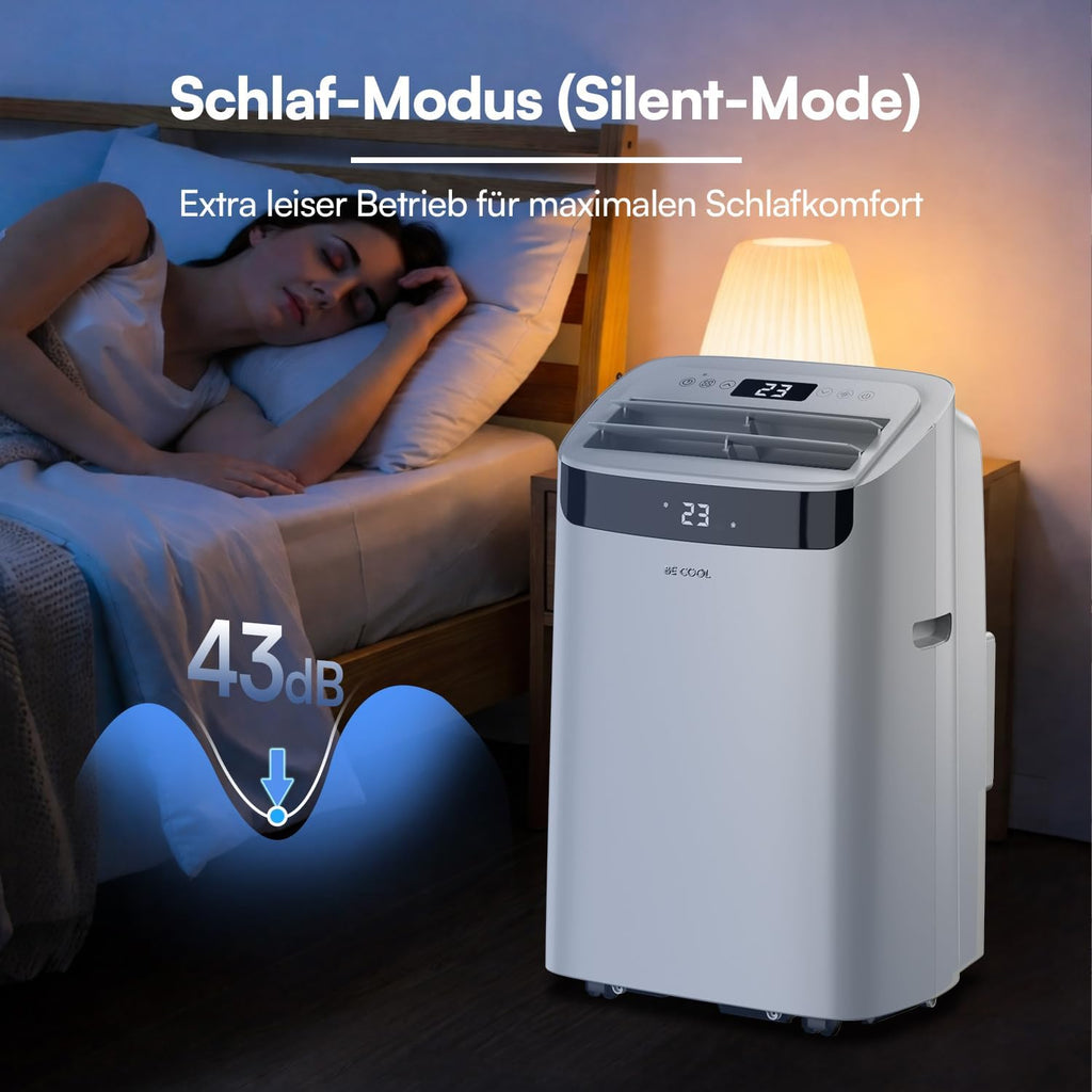 BE COOL Climatiseur mobile 12000 BTU avec chauffage et Wi-Fi, silencieux grâce à l'onduleur, climatiseur mobile 4 en 1 avec déshumidificateur et ventilateur, pour pièces jusqu'à 42 m², gris