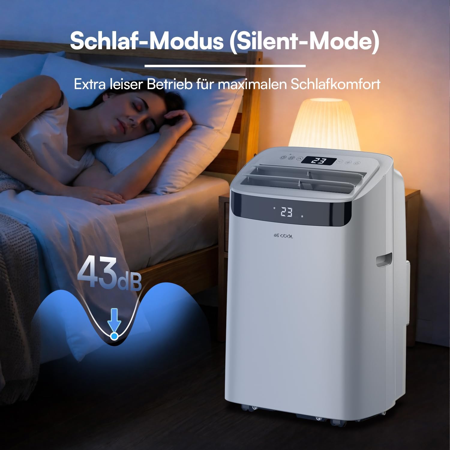 BE COOL Climatiseur mobile 12000 BTU avec chauffage et Wi-Fi, silencieux grâce à l'onduleur, climatiseur mobile 4 en 1 avec déshumidificateur et ventilateur, pour pièces jusqu'à 42 m², gris