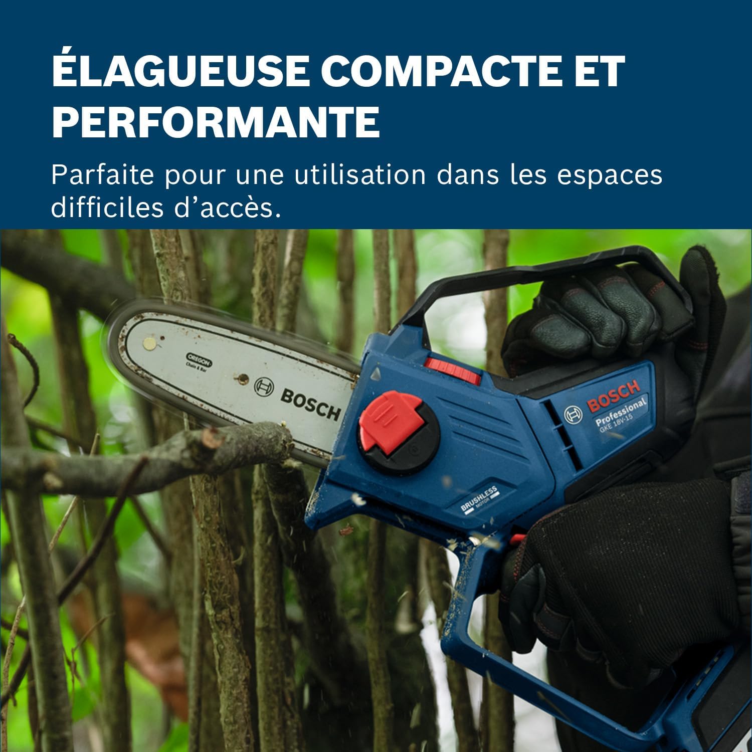 Bosch Professional 18V System Élagueuse GKE 18V-15 (jusqu'à 350 coupes par charge, coupes DIY jusqu'à 13 cm, moteur sans charbons, fourreau de 15 cm, sans batterie)