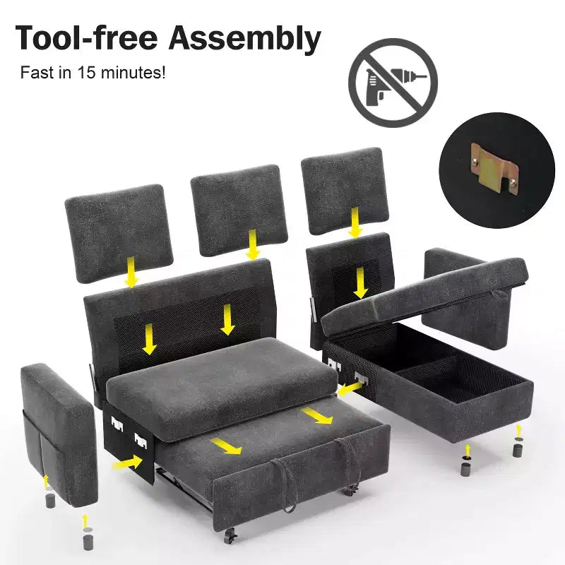 Dyonery 81 Sectional Sleeper Sofa, L-Shaped Pull Out Couch with Reversible Storage Chaise, USB, Reclining Backrest