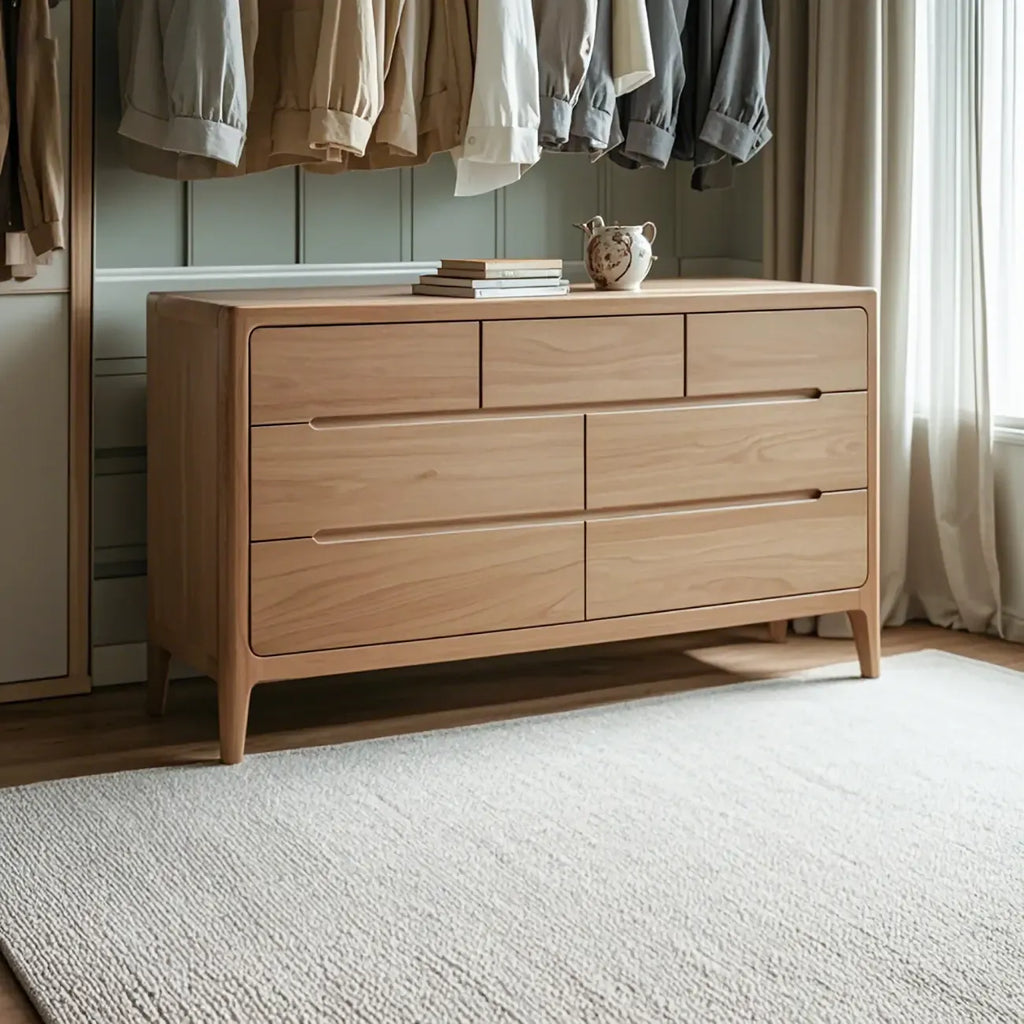 Traditional Natural Oak Wood Double Dresser for Bedroom