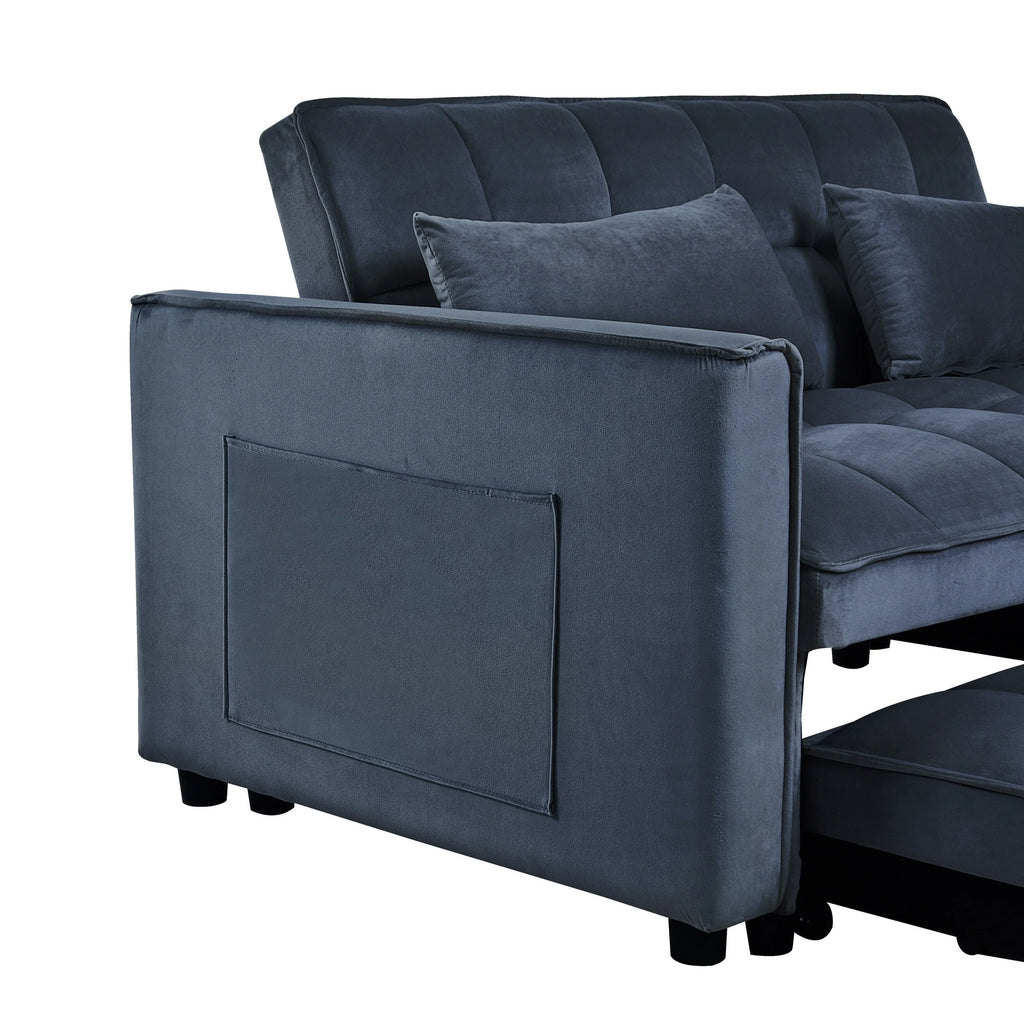 Modern Pull-Out Couch Bed, 3-in-1 Sleeper Sofa with Adjustable Backrest, Velvet Loveseat, Pillows & Side Pockets