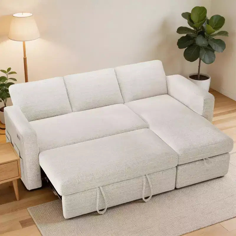 Dyonery 81 Sectional Sleeper Sofa, L-Shaped Pull Out Couch with Reversible Storage Chaise, USB, Reclining Backrest