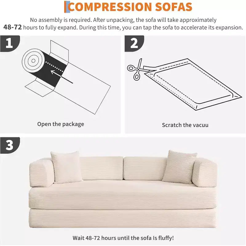 5-in-1 Convertible Sofa Bed, 78.8 Modular Corduroy Sleeper with Sturdy Frame, Multi-Functional Futon for Small Space, Living Room & Guest Room