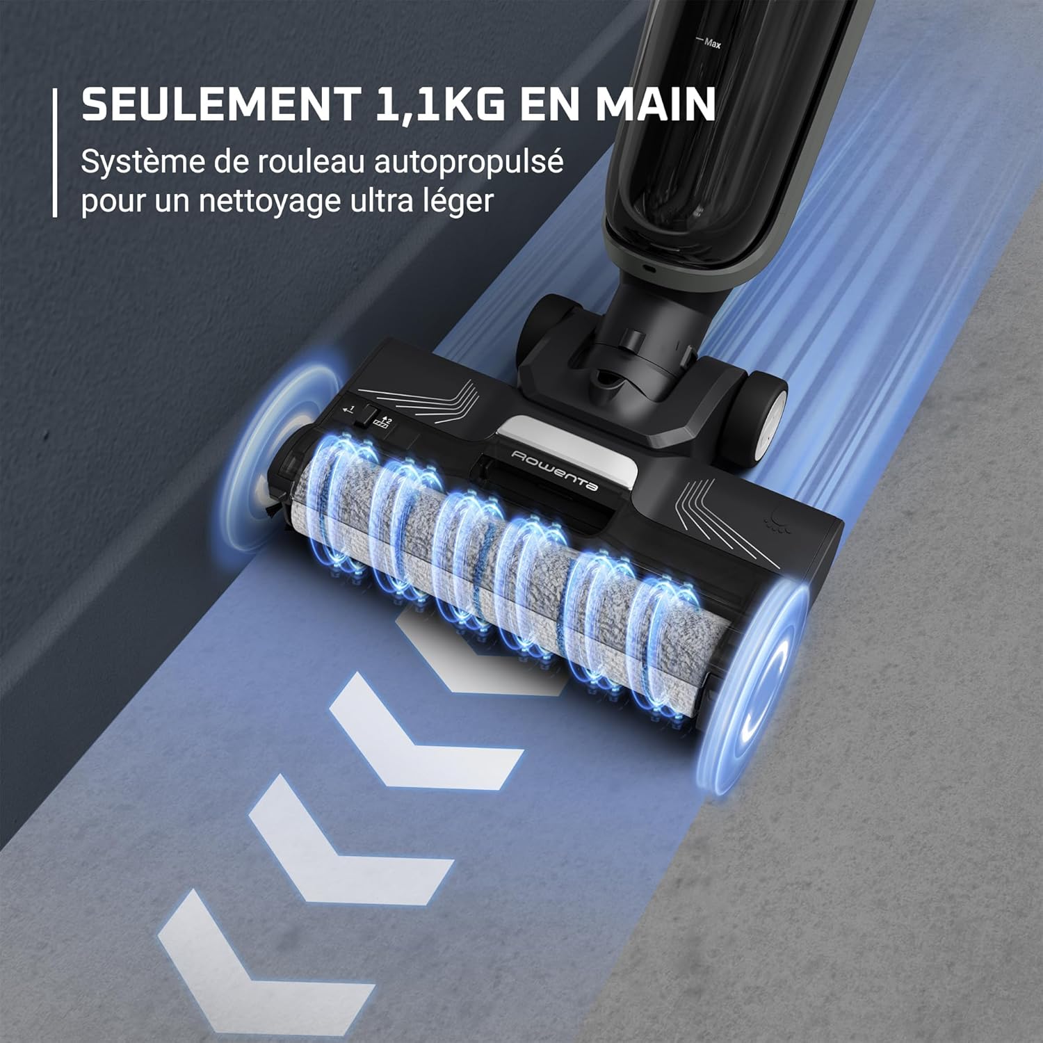 Rowenta X-Clean 4 Aspirateur Balai Laveur sans Fil, Aspiration et Lavage Puissant, Intelligent, Autonomie 50min, Autonettoyage GZ5036WO, Gris