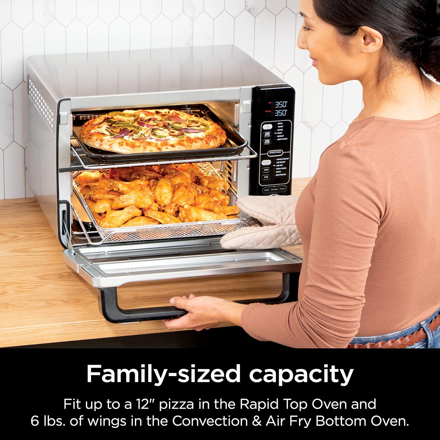 Ninja - Four double intelligent 12 en 1 DCT451 avec FlexDoor, thermomètre, FlavorSeal, finition intelligente, convection supérieure rapide et fond frit à l'air, acier inoxydable