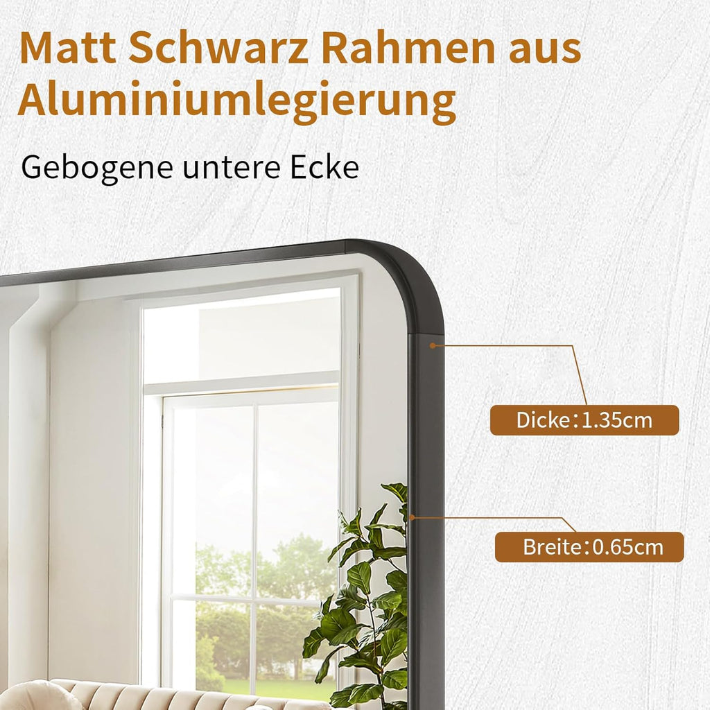 Koonmi miroir sur pied avec coins arrondis, 76 x 171 cm, grand miroir mural sur pied pour chambre à coucher et salon, noir