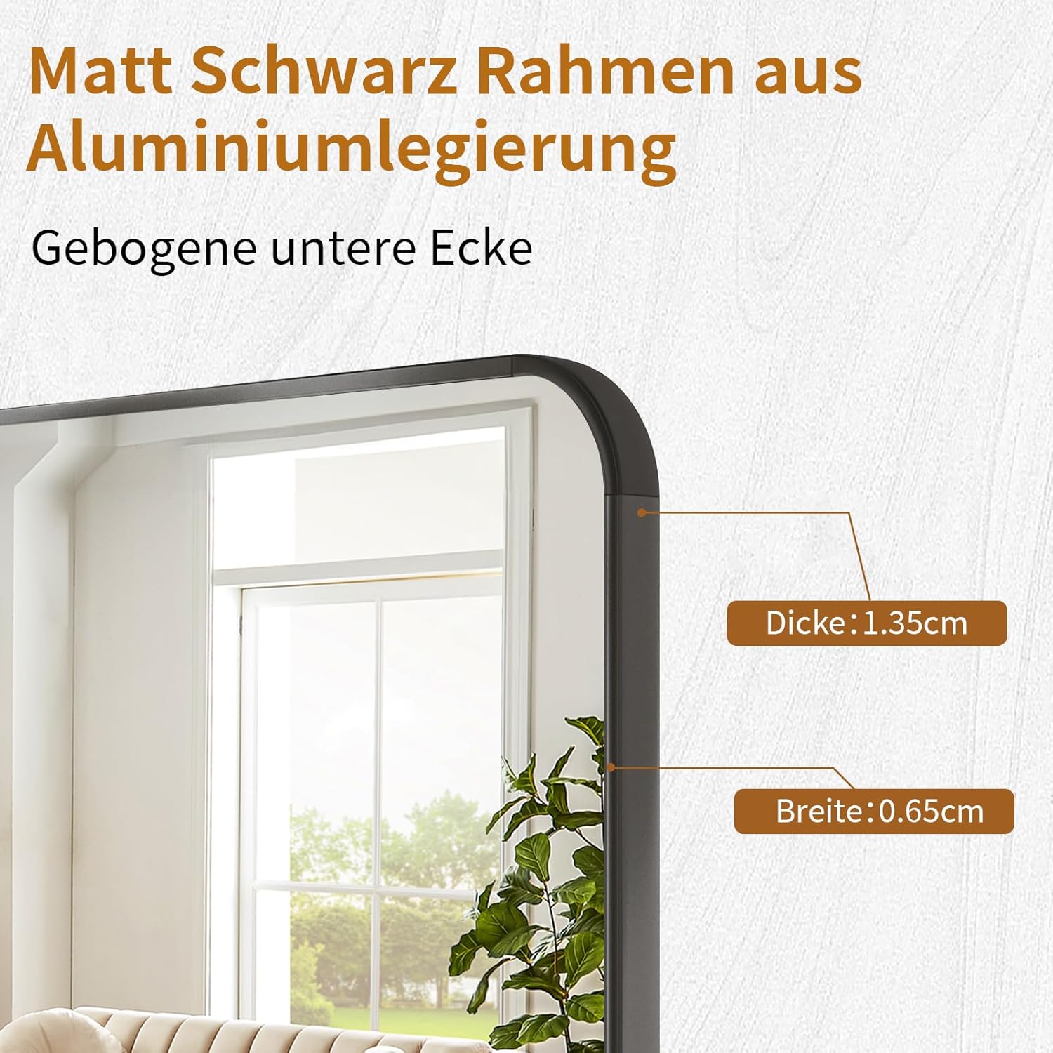 Koonmi miroir sur pied avec coins arrondis, 76 x 171 cm, grand miroir mural sur pied pour chambre à coucher et salon, noir