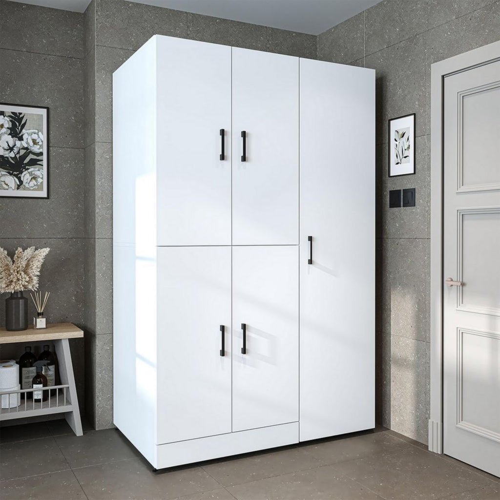 ROOMART Dora - Meuble pour machine à laver - Pour sèche-linge et machine à laver - En 4 couleurs - Avec portes et panneau coulissant - Blanc - Chêne blanc - Chêne anthracite - Chêne blanc (chêne blanc)
