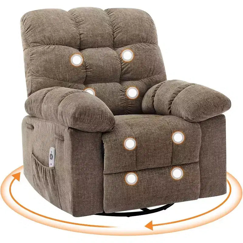 Massage Recliner Chair with Heat - 360 Swivel Rocker, Oversized Single Sofa w/ Vibration, USB & Storage Pockets for Living Room/Bedroom
