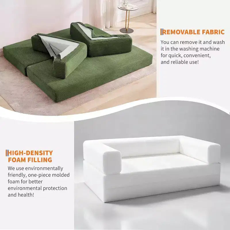 5-in-1 Convertible Sofa Bed, 78.8 Modular Corduroy Sleeper with Sturdy Frame, Multi-Functional Futon for Small Space, Living Room & Guest Room