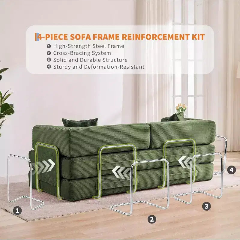 5-in-1 Convertible Sofa Bed, 78.8 Modular Corduroy Sleeper with Sturdy Frame, Multi-Functional Futon for Small Space, Living Room & Guest Room